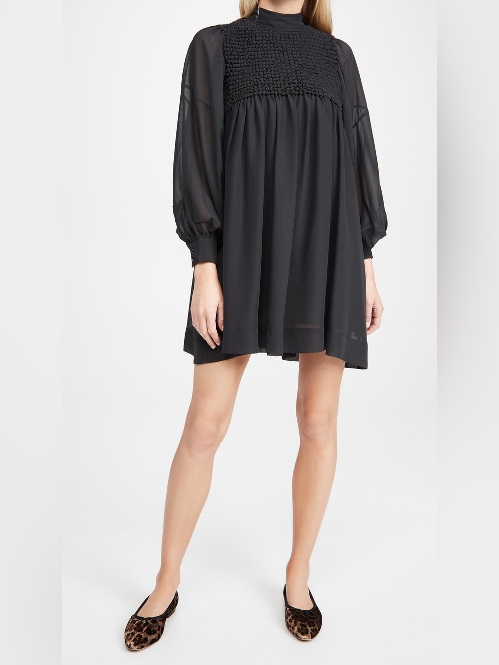 GANNI Black Smock Chiffon Mini Dress